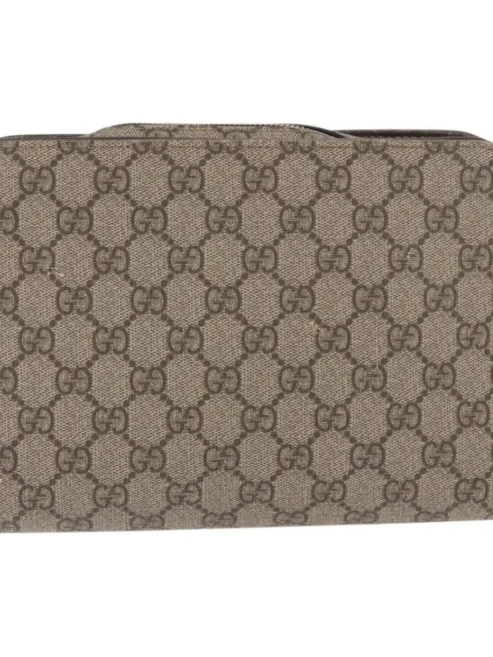 GUCCI GG Supreme Clutch Bag PVC Leather Beige Silver 201755 Auth 187159